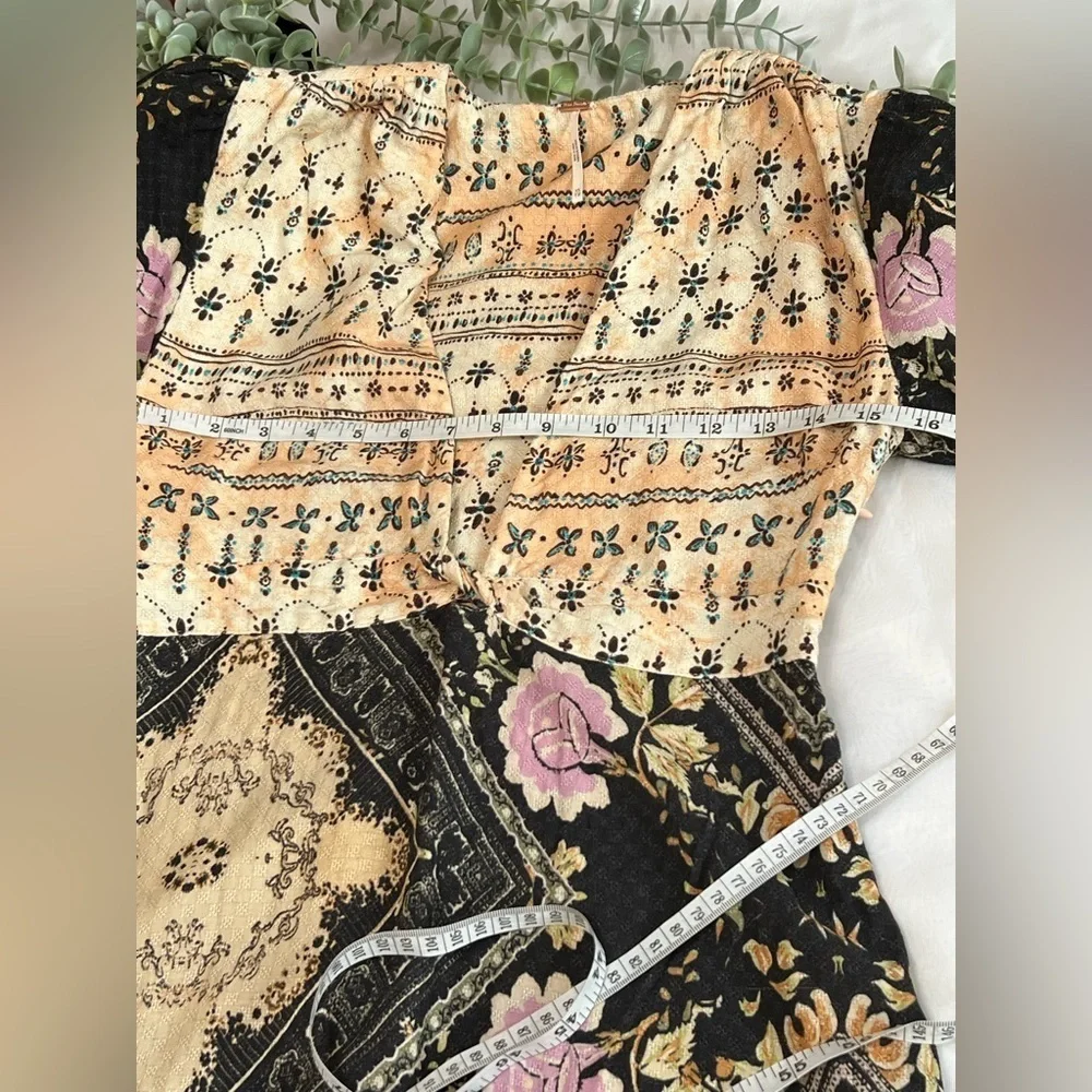 Free People Mini Boho Plunge Dress Size Xs Long Sleeve Descanso Floral